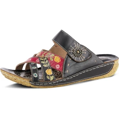 L’Artiste by Spring Step Womens Leigh Leather Slide Sandal -- Black Mlti 36M NEW - Image 1 of 4