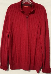 Izod Herren Pullover Large 100% Baumwolle 1/4 Zip Mock rot Zopfmuster Sweater - Bild 1 von 6