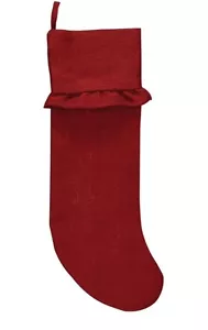 PRIMITIVE COUNTRY JUTE BURLAP RUFFLED RED STOCKING By PARK DESIGNS - Picture 1 of 1