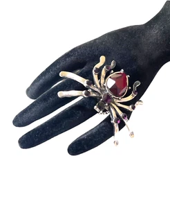 Spider Dark Red Rhinestone Stretchable Cocktail Party Halloween Ring - Picture 1 of 5