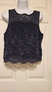 abercrombie and fitch sleeveless Sheer Stitch Design top navy Lining Medium - Picture 1 of 5