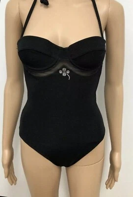 CHANEL 2001 Negro BIKINI Traje de Baño Body 1 Pieza Logo Swarovski Talla S 38 Foto 1 de 4