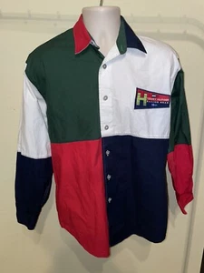 Camisa De Colección Años 90 Tommy Hilfiger Retro Bandera Equipo de Vela Equipo Deletrear Botón Pequeña - Imagen 1 de 7