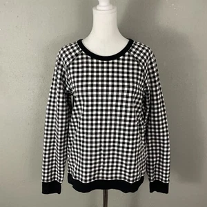 Draper James Black Gingham Natalie Sweatshirt M Cotton Long Sleeve Check Plaid - Picture 1 of 8
