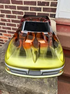 CHEVY VET STINGRAY DRAG BODY, LOSI 22S, AE DR10, SLASH 2WD, CHROME TRIBAL FLAMES - Picture 1 of 8