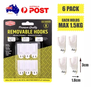 6x White Removable Hooks Self Adhesive Wall Hanging Utility Hook Up To 1.5KG EA - Picture 1 of 2