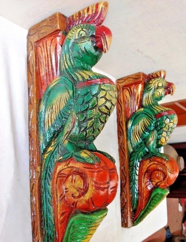 Hand carved Eagle Wooden Wall Corbel Bracket Pair Bird Sculpture Art Decor Rare Cover