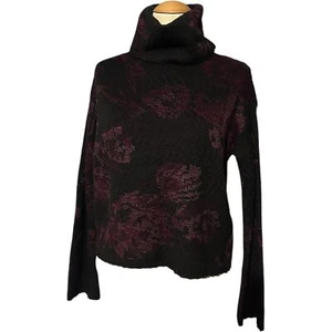 Maglione girocollo jacquard White House Black Market nuovo con etichetta manica a campana bordeaux XS - Foto 1 di 5
