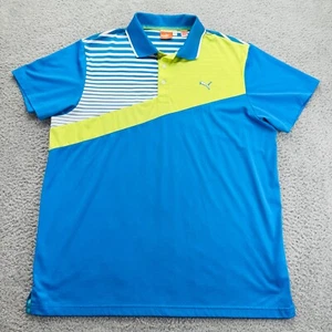 Polo Puma homme XL bleu jaune colorblock stretch décontracté golf adulte Fowler - Photo 1/10