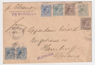 CUBIERTA FILIPINAS 1892 A HAMBURGO ALEMANIA ¡RARA! ¡FRANQUEO COMBINADO! Q972 Foto 1 de 2