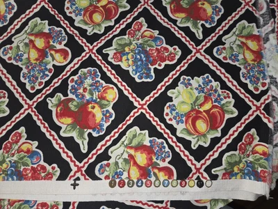 Fabuloso mantel artesanal vintage negro y frutal de 4 yardas x 56" para cortinas Foto 1 de 4