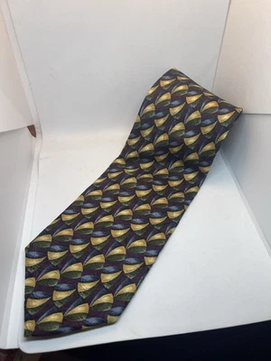 Corbata para hombre Ferrell Reed seda púrpura amarillo azul y verde preppy oficina formal Foto 1 de 4