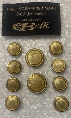Hart Schaffner Marx Blazer Button Set 10 For 2 Button Crosshatch Brass Waterbury - Image 1 of 4