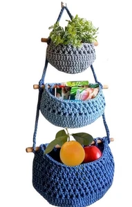 Cesta de frutas colgante, cesta de productos de macramé de algodón de 3 niveles para cocina, interior... - Imagen 1 de 9