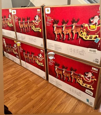 Giant-Sized LED Santa's Sleigh with Reindeer blowmolds - Image 1 of 4