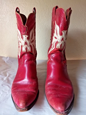 60s Rare  Frye Authentic Red Thunderbird 8058 Cowboy Boots 8C Need A Little TLC - Image 1 of 4