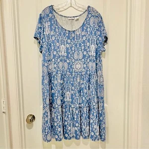 Lucky Brand Women's Short Sleeve Tiered Dress Boho Paisley Print Size 2X - NWT - Picture 1 of 9