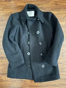 Vintage US Navy Issued Enlisted Wool Overcoat Black Peacoat Mens Size 32 - Picture 1 of 5