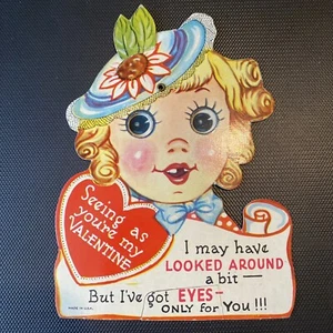 VTG Valentines Day Die-cut Card Mechanical USA  I’ve Got Eyes Only For You - Picture 1 of 3