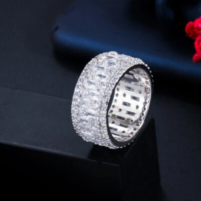 Позолоченные обручальные кольца с широкой лентой женские блестящие кубический цирконий свадебные украшения - Изображение 1 из 4