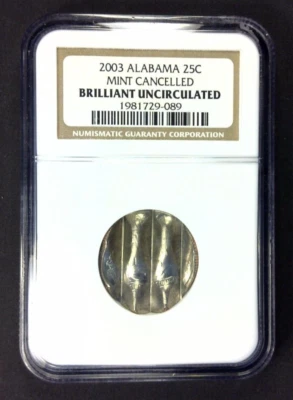 2003 Alabama Quarter - Mint Cancelled - Waffled - NGC Brilliant Uncirculated - Image 1 of 4