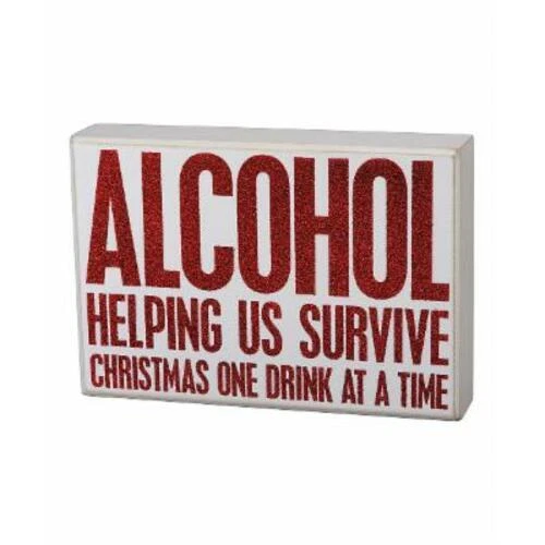 Primitives by Kathy Glitter Box Sign Alcohol Helping Us Survive Christmas New - Image 1 of 1