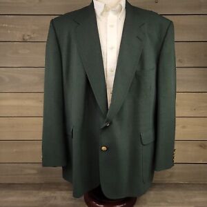 Vintage Blazer Mens 52R Green Polyester Sport Coat Gold 2 Button Single Vent