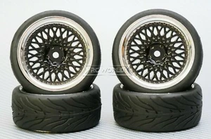 RC Car 1/10 STREET Wheels 3MM Offset BLACK Mesh Chrome LIP *4pcs* - Picture 1 of 4