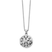 Sterling Silver RH Plated White Ice Dia. Star Round Locket Necklace Qw440