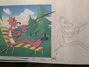 PINK PANTHER VINTAGE ORIGINAL PRODUCTION ANIMATED CEL+DRAWING+ BACKDROP 11x 13" - Picture 1 of 1