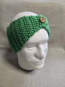 Handmade Button Crochet Earwarmer Headband Green Medium/Large - Picture 1 of 4