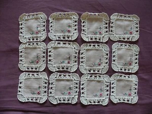 Schöne Vintage bestickte 12 Leinendeckchen 12 cm/12 cm (4,5 Zoll x 4,5 Zoll) P1771 - Bild 1 von 6