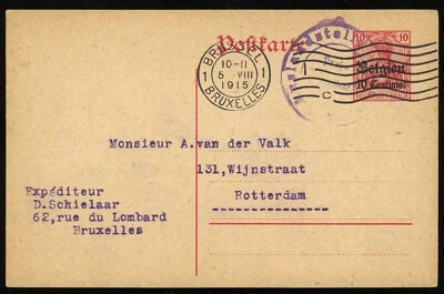 Bélgica Bruselas Primera Guerra Mundial Ocupación Alemana 1915 Tarjeta Postal Censurada a Países Bajos Foto 1 de 2