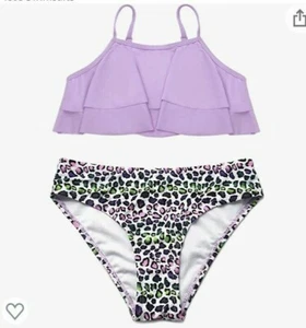 Shekini Girls Bathing Suit Ruffle Flounce Two Piece Swimsuits Purple size 10.5 - Picture 1 of 8