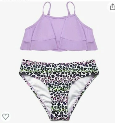 Shekini Girls Bathing Suit Ruffle Flounce Two Piece Swimsuits Purple size 10.5  - Image 1 of 4