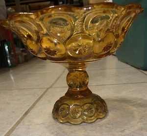 Vintage L.E. Smith Mond Sterne Bernstein Standfuß Kompott Bonboniere gewellter Rand - Bild 1 von 6