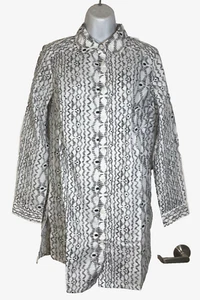 Roaman's Button Down Blouse Womens Plus 12W Black White Print LS Collared New - Picture 1 of 16