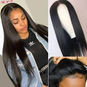 Straight Glueless Lace Frontal Human Hair Wigs Remy Transparent Pre Plucked 150%