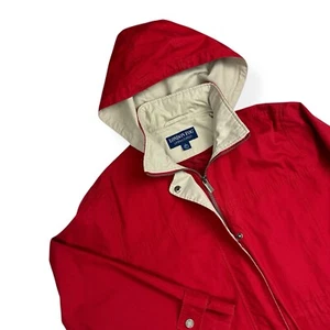 London Fog Jacket Men’s Large Red Hooded Rain Coat Parka Waterproof - Picture 1 of 12
