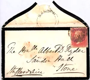 GB STAFFS QV Mourning Cover *SANDON* UDC Stone 1857 CDS London Penny Red YK61 - Picture 1 of 15