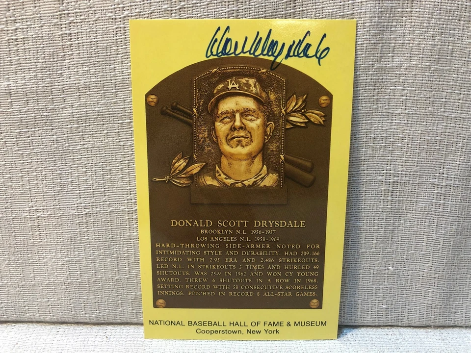 Don Drysdale Signed Autographed Gold Hall of Fame Plaque HOF Postcard Card JSA - Image 1 of 3