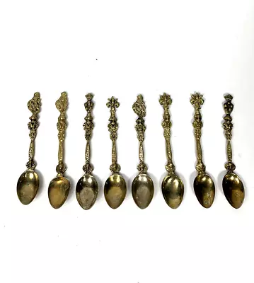 8 Vintage Italian Figural Brass Spoons 4  Tea Coffee Demitasse Espresso Ornate • 27.03$