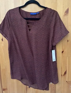 APT. 9 Women’s Brown Polka Dot Short Sleeve Blouse Top - Size Large New With Tag - Picture 1 of 5