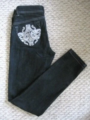 Jean Denim Dereon Beyonce Junior Azul Oscuro Gris Plateado Hilo Metálico Tachuelas 5-6 Foto 1 de 4