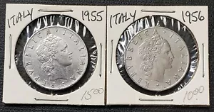 1955 and 1956 Italy 50 Lire Coins - Great Condition, Nice Detail - Foto 1 di 2