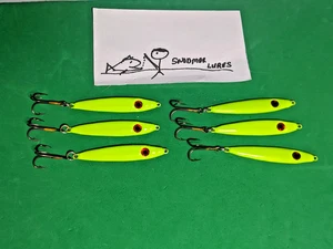 3/4 oz  6 - Minnow Spoons Lead  Fishing Jigging Casting Lures Chartreuse - Picture 1 of 6