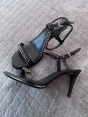 New  COACH Kalie 100% Soft Black Leather Shine Calf High Heels Sandals Size 9 - Image 1 of 4