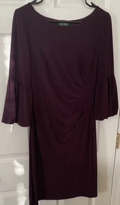*Encantador* Vestido Midi Lauren Ralph Lauren Ciruela Lateral Plisado Mangas Globo Talla 6 - Imagen 1 de 8