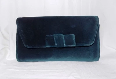 Bolso sin asas Talbots de terciopelo verde azulado con detalle de lazo con correa de cadena en tono dorado NUEVO Foto 1 de 4