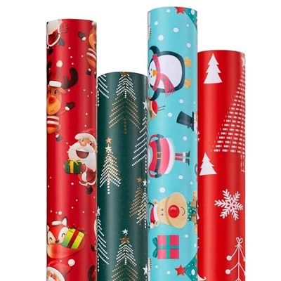 Papel de envolver de Navidad (4 rollos, 93 m² ft. ttl): Funny Snowmen, M Foto 1 de 4